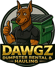 Cartoon dog with dumpster logo